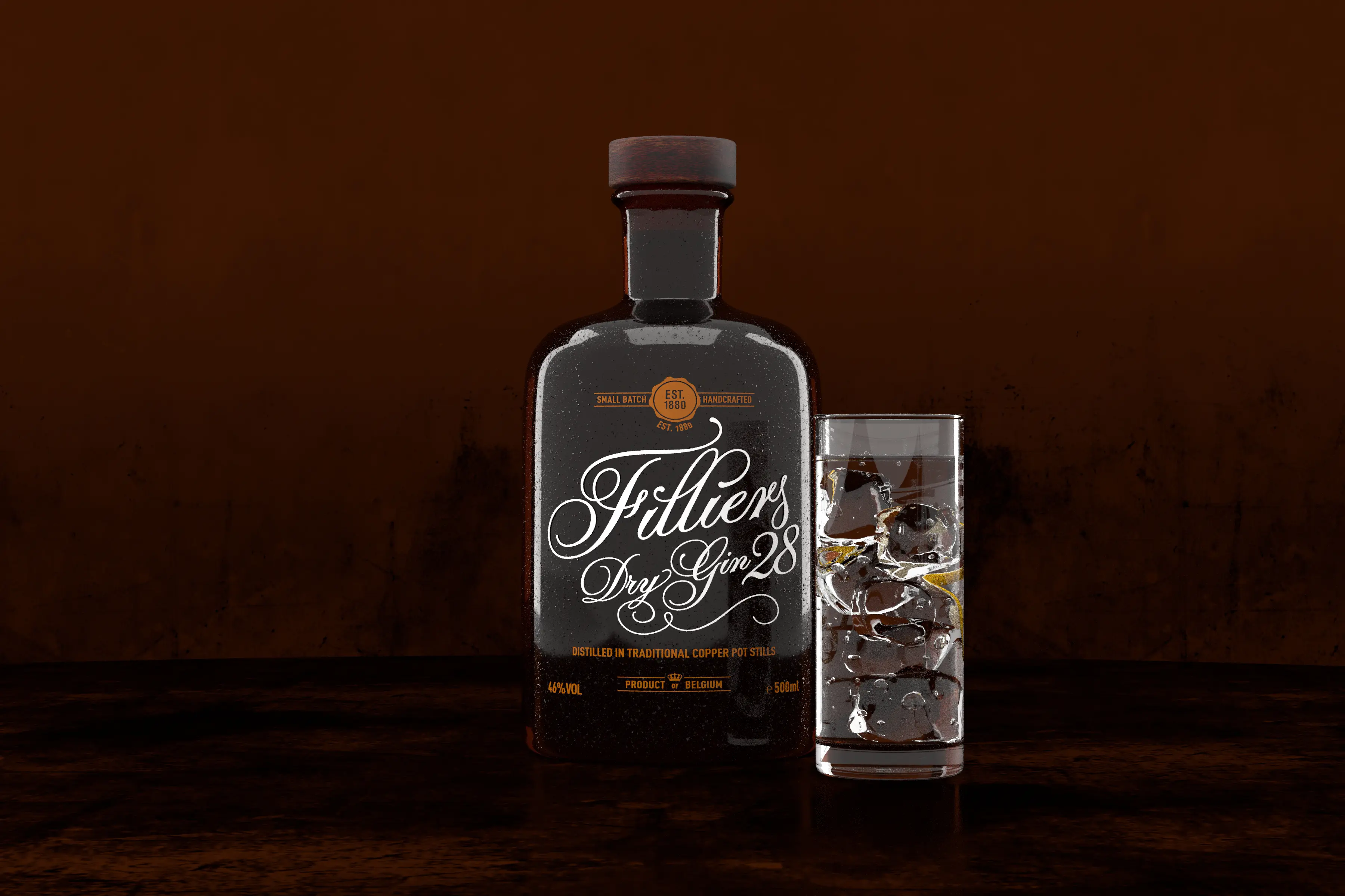 Filliers Dry Gin 28, case visual
